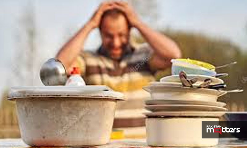 Man is afraid of a big quantity of dirty