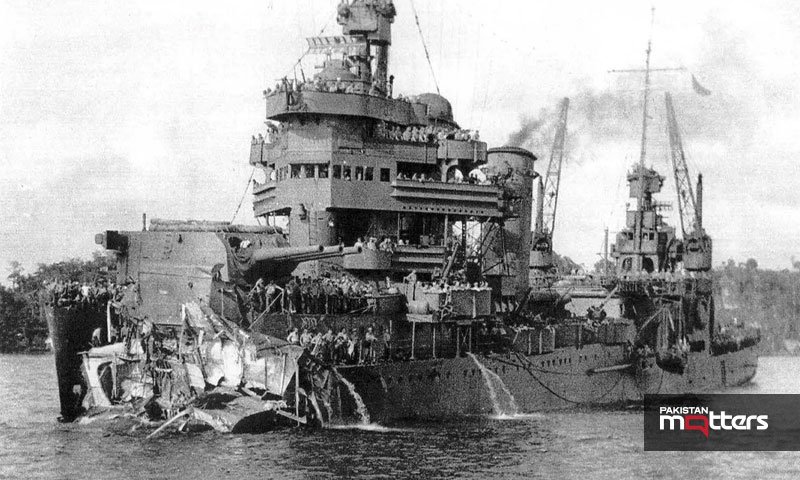 Lost bow of american warship